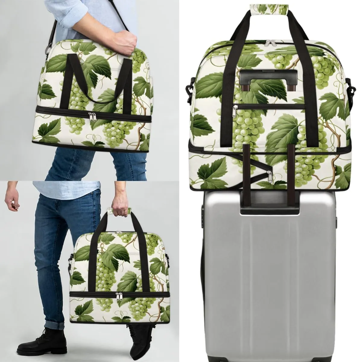 Grape Foldable Travel Duffel Bag Overnight Weekender Bag with Shoes Compartment Sports Gym Bag for Men Women