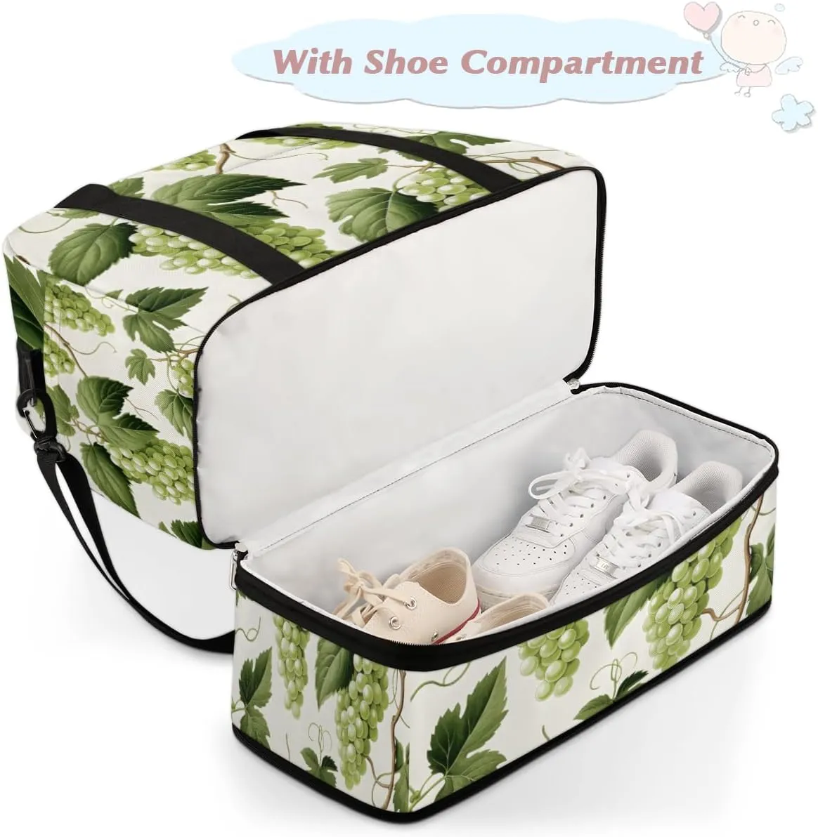 Grape Foldable Travel Duffel Bag Overnight Weekender Bag with Shoes Compartment Sports Gym Bag for Men Women