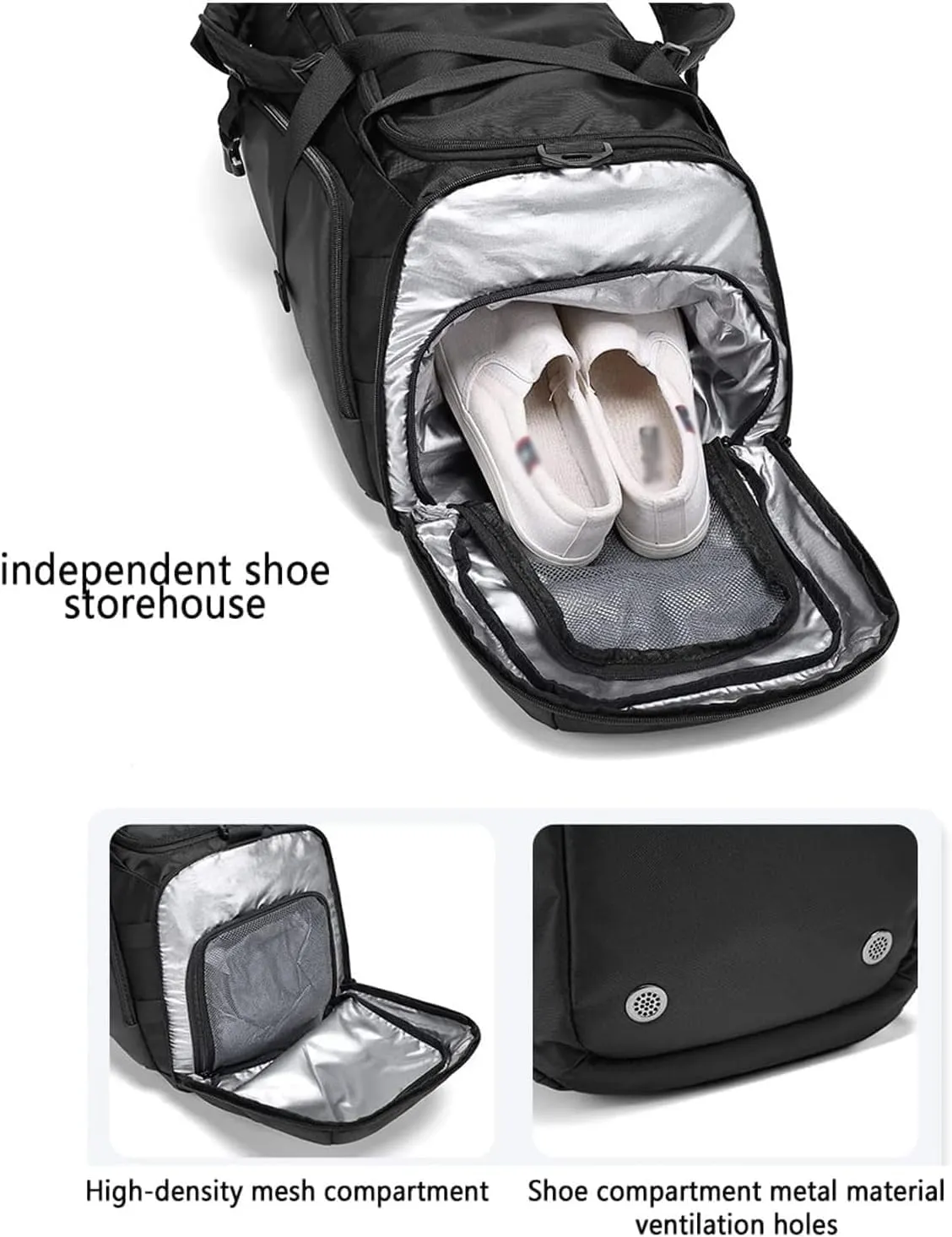Gym Bag for Men Women Large Sports Duffle Bags, Travel Duffel Bag with Shoes Compartment, Black
