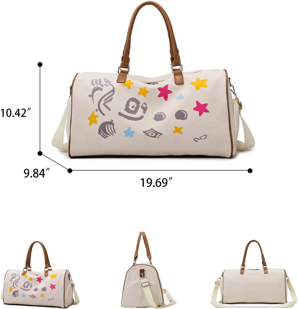 Gym Bag for Women, Sports Tote, Shoulder Weekender Overnight Travel Duffel Bag with Shoes Compartment & Wet Pocket (White)