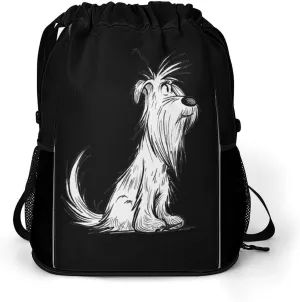Happy Scottish Terrier Dog Drawstring Backpack String Bag Sports Gym Sackpack with Side Pocket Shoes Compartment
