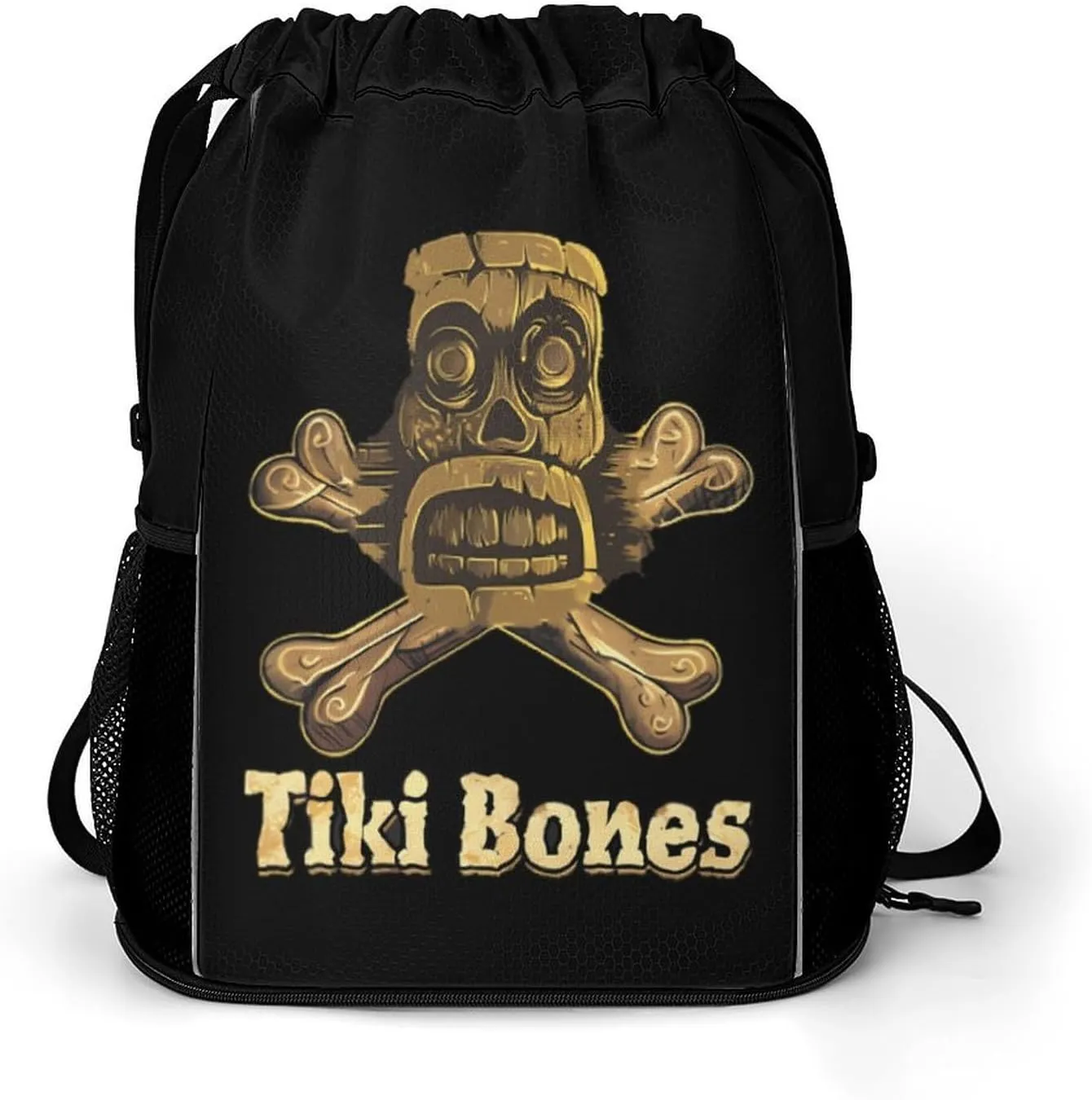 Hawaiian Tiki Bones Drawstring Backpack String Bag Sports Gym Sackpack with Side Pocket Shoes Compartment