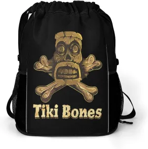 Hawaiian Tiki Bones Drawstring Backpack String Bag Sports Gym Sackpack with Side Pocket Shoes Compartment