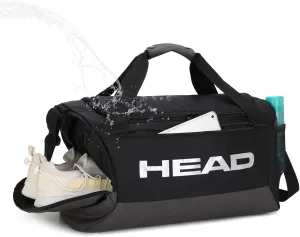 HEAD 45L Waterproof Travel Duffel Bag for Men, Large Capacity Sports Gym Bags with Shoes Compartment, Black