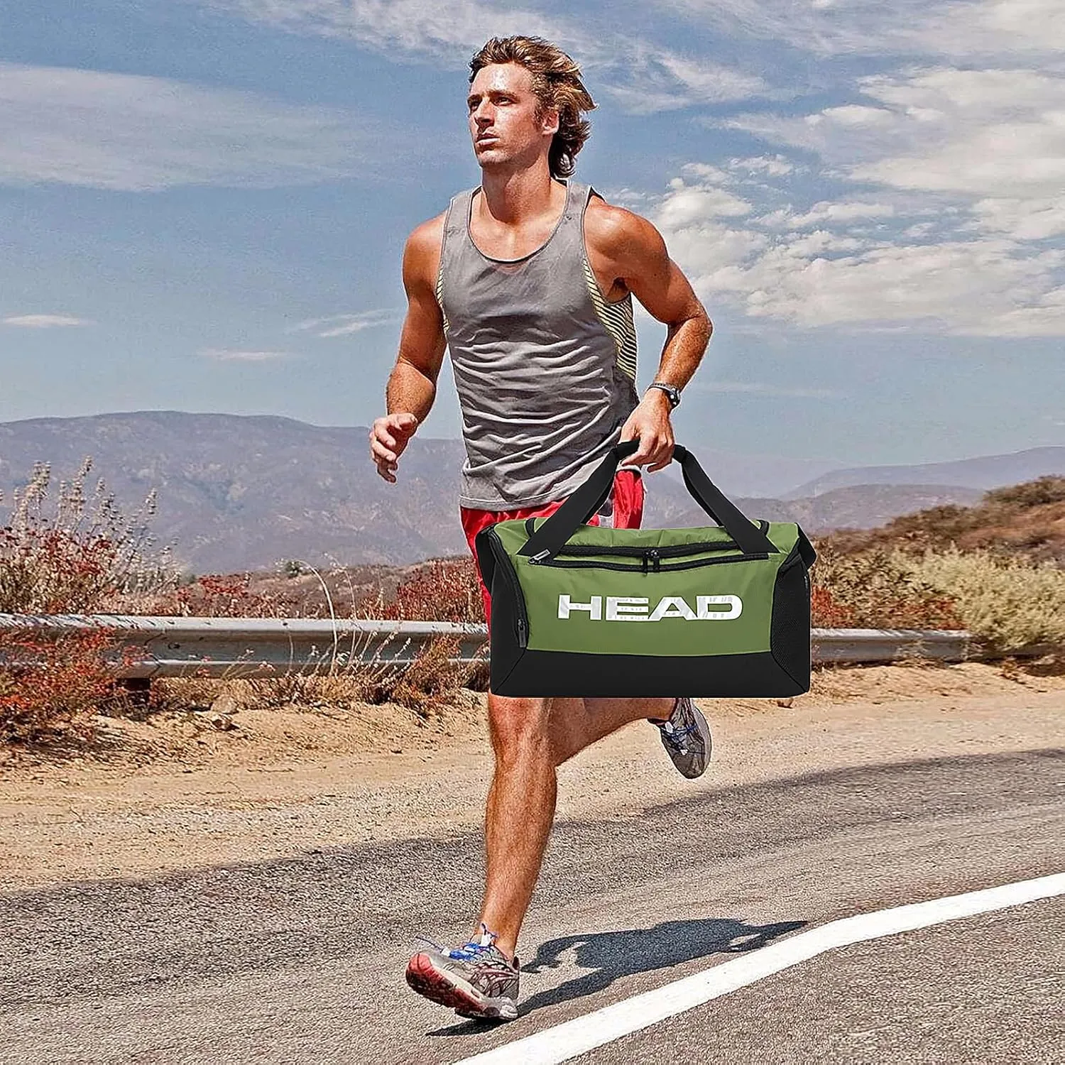 HEAD 45L Waterproof Travel Duffel Bag for Men, Large Capacity Sports Gym Bags with Shoes Compartment, Green