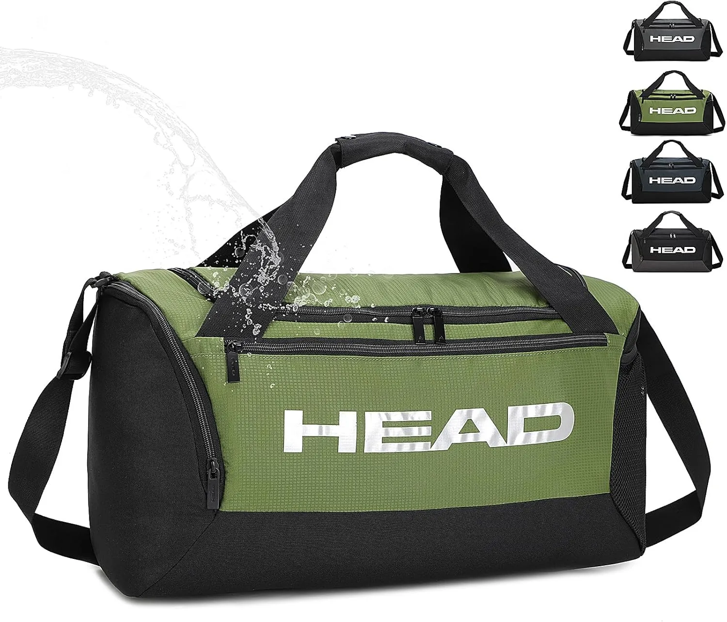 HEAD 45L Waterproof Travel Duffel Bag for Men, Large Capacity Sports Gym Bags with Shoes Compartment, Green