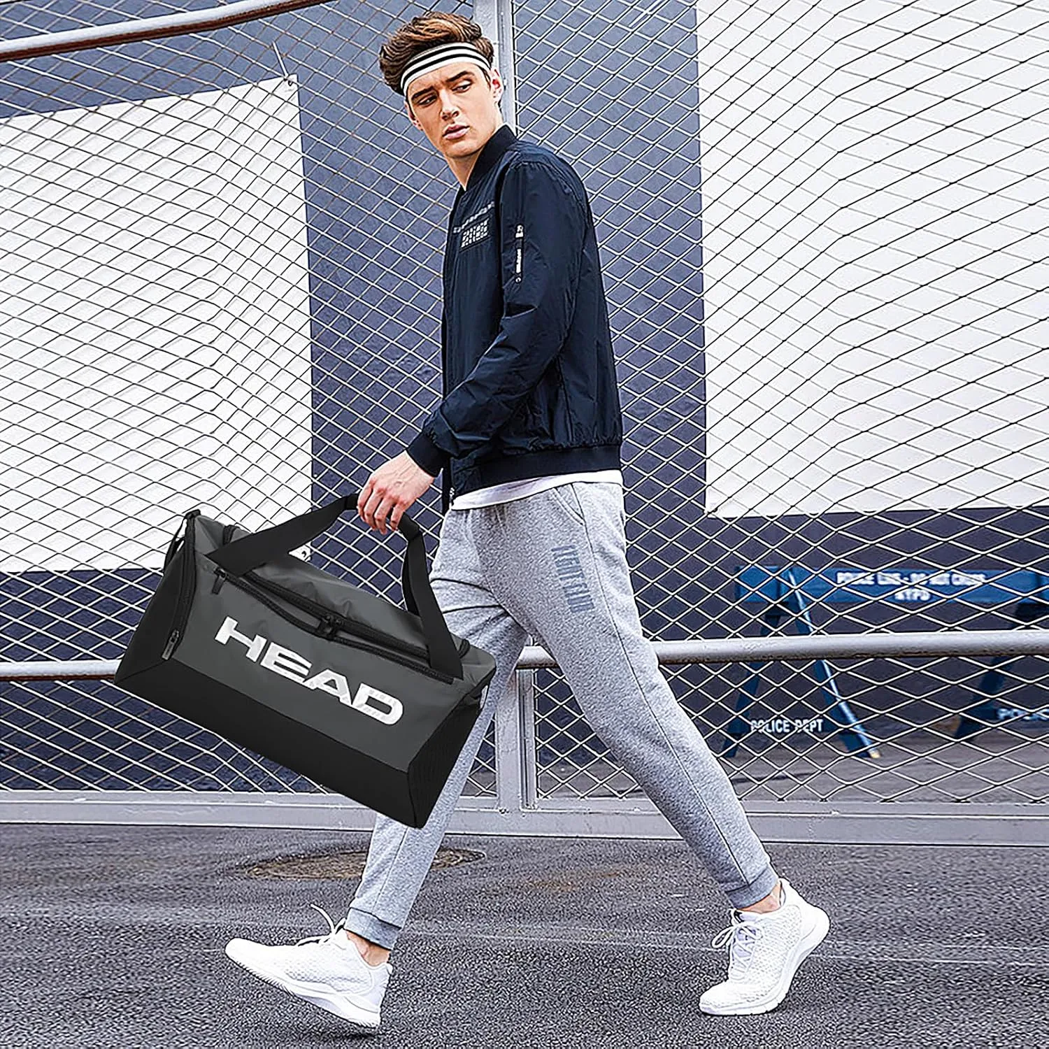 HEAD 45L Waterproof Travel Duffel Bag for Men, Large Capacity Sports Gym Bags with Shoes Compartment, Grey