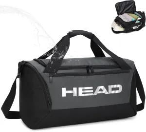 HEAD 45L Waterproof Travel Duffel Bag for Men, Large Capacity Sports Gym Bags with Shoes Compartment, Grey