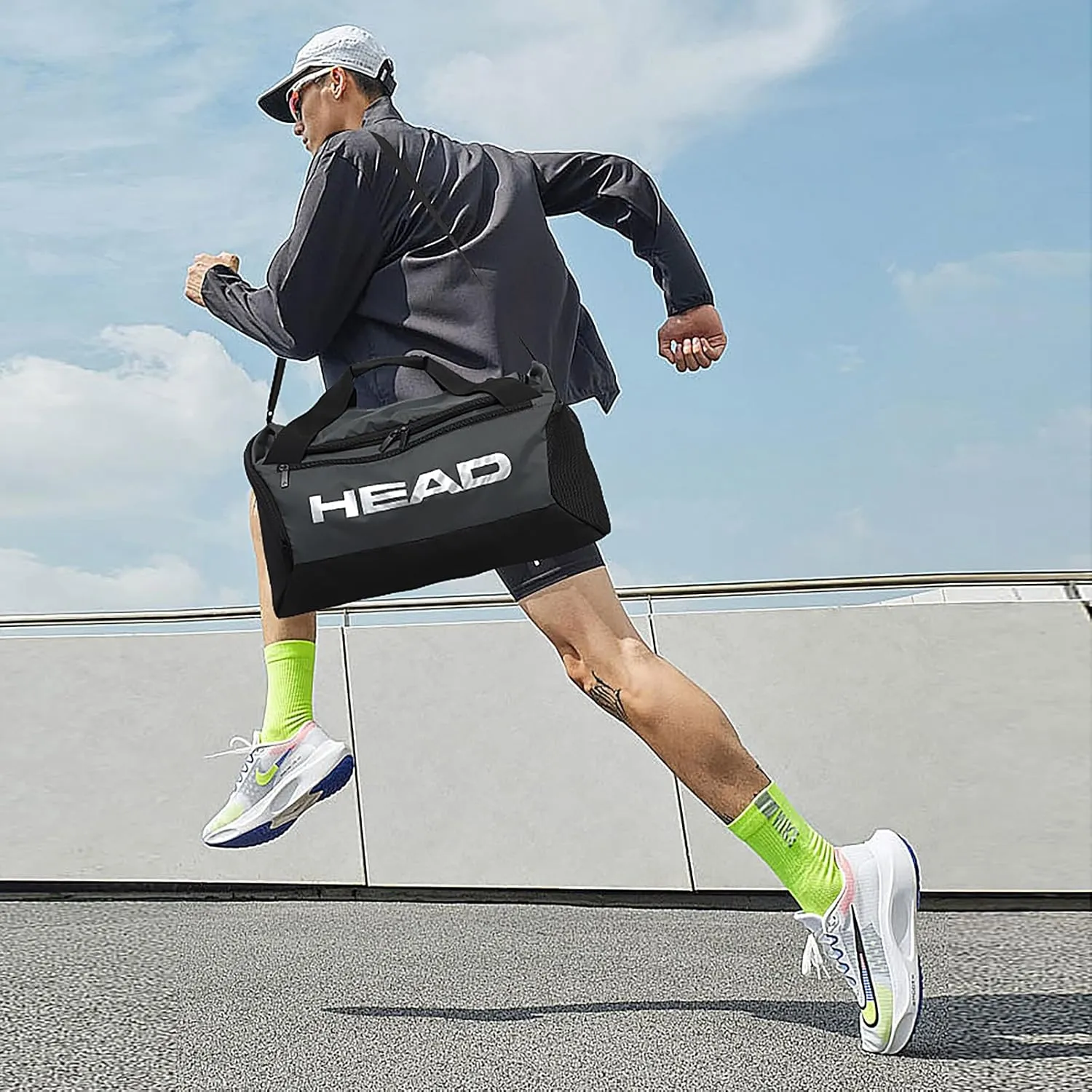 HEAD 45L Waterproof Travel Duffel Bag for Men, Large Capacity Sports Gym Bags with Shoes Compartment, Grey