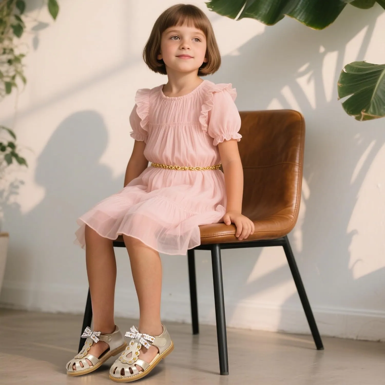 Hehainom Toddler Girls Sandals Closed Toe Bow Flower Girl Summer Shoes Little Kids Flats Sandals