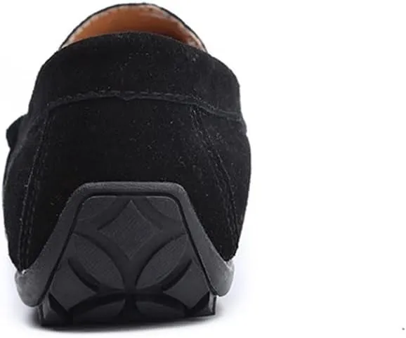 HOOENG Driving Moccasins Loafer Shoes for Men Genuine Leather Round Toe Stitching Details Suede Vamp Rubber Sole Penny Loafer Lightweight Anti-Slip Outdoor