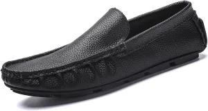 HOOENG Loafer Shoes Driving Moccasins for Men Genuine Leather Stitching Details Round Toe Flat Heel Flexible Resistant Outdoor Slip On (Color : Black, Size : 7.5 M US)