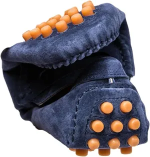 HOOENG Loafer Shoes Driving Moccasins for Men Penny Loafer Genuine Leather Stitching Details Round Toe Suede Vamp Resistant Flexible Flat Heel Lightweight (Color : Blue, Size : 6.5)