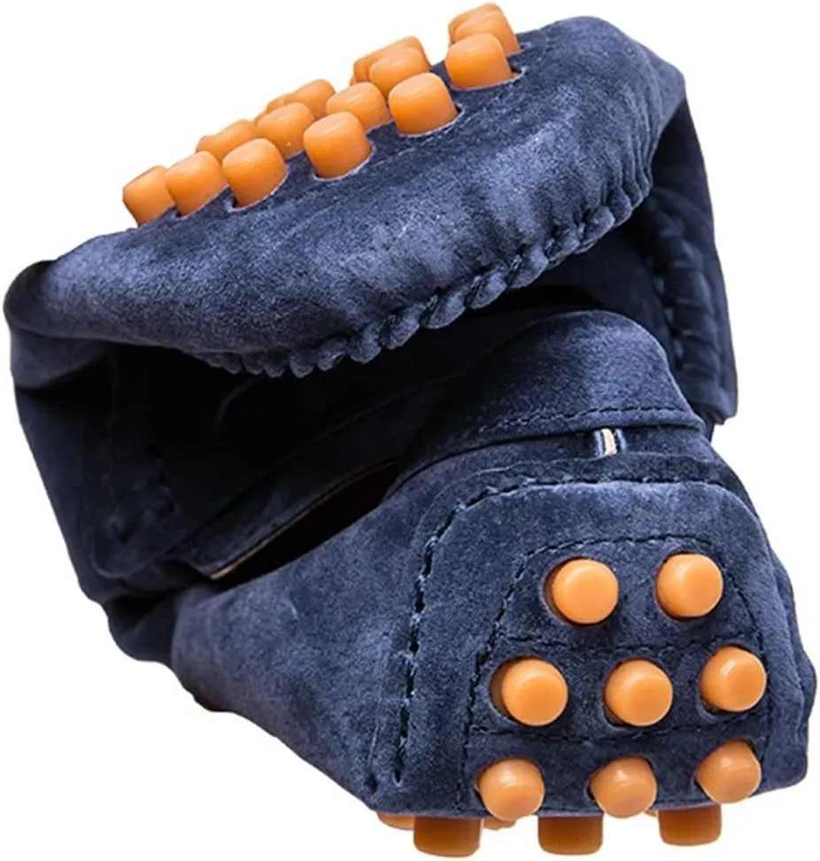 HOOENG Loafer Shoes Driving Moccasins for Men Penny Loafer Genuine Leather Stitching Details Round Toe Suede Vamp Resistant Flexible Flat Heel Lightweight (Color : Blue, Size : 7)