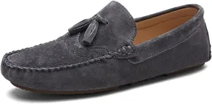 HOOENG Loafers Driving Moccasins Smoking Loafer for Men Suede Vamp Round Toe Tassel Stitching Details Resistant Soft Flexible Comfortable Flat Heel Driving Slip on (Color : Grey, Size : 7.5)