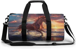 Horse Running On Beach Gym Sport Bag Travel Duffle Backpack Weekender Overnight with Shoes Compartment for Women Men