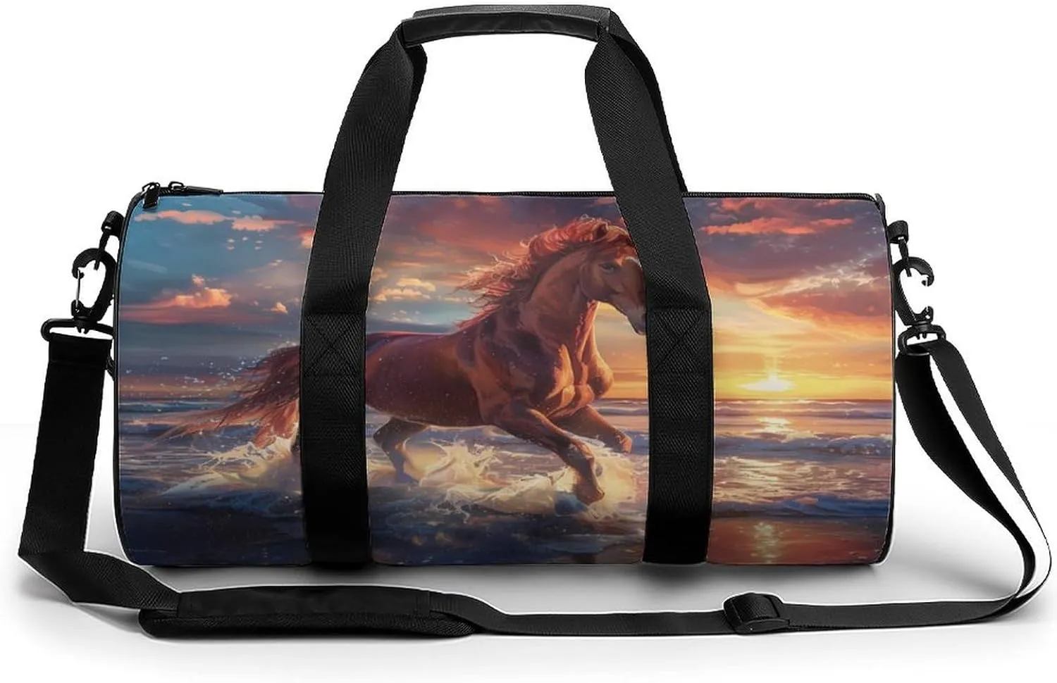 Horse Running On Beach Gym Sport Bag Travel Duffle Backpack Weekender Overnight with Shoes Compartment for Women Men