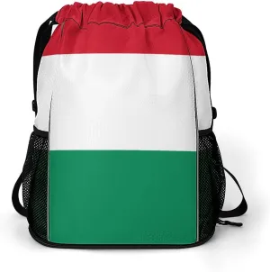 Hungary Hungarian Flag Drawstring Backpack String Bag Sports Gym Sackpack with Side Pocket Shoes Compartment