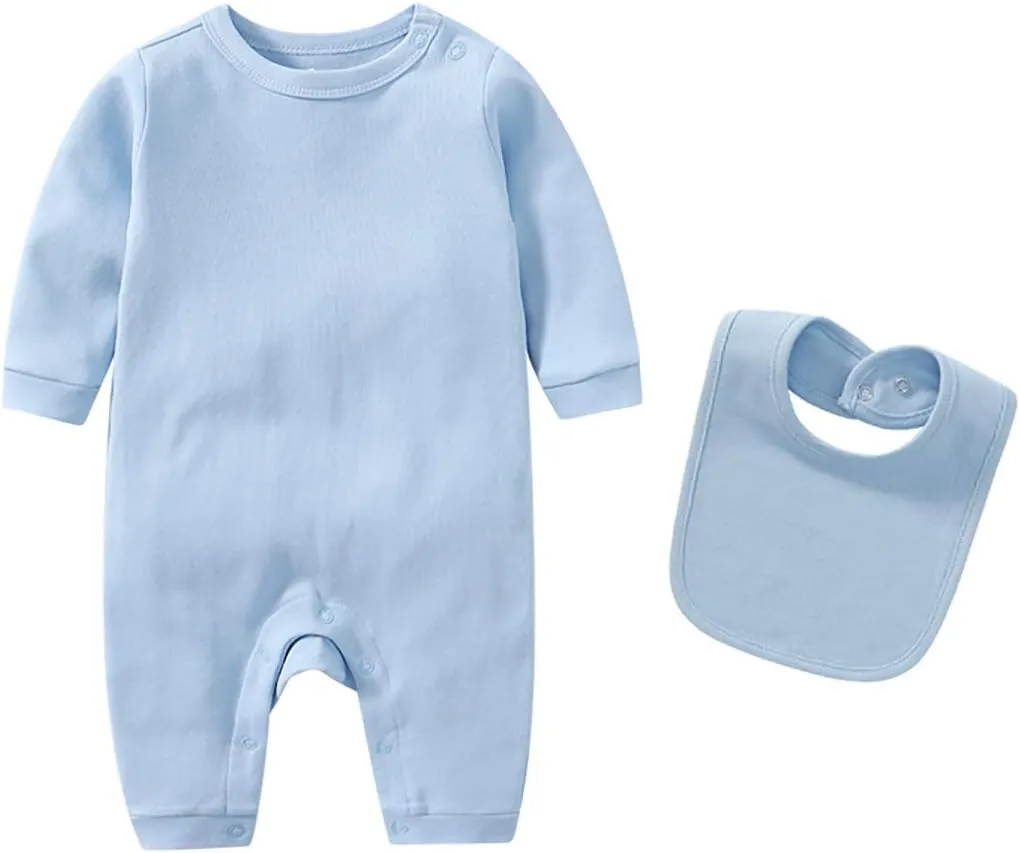 Infant Romper Burp Cloth Bib Mittens Shoes Cap Set Breathable Healthy Fabric Tops for Baby