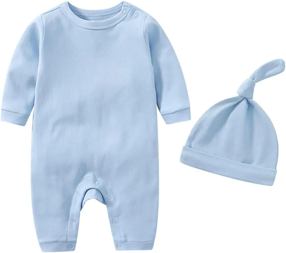 Infant Romper Burp Cloth Bib Mittens Shoes Cap Set Breathable Healthy Fabric Tops for Baby
