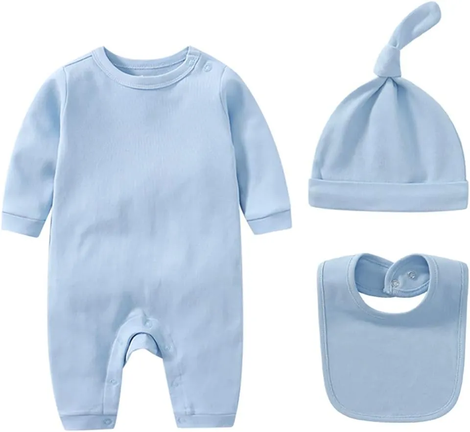 Infant Romper Burp Cloth Bib Mittens Shoes Cap Set Breathable Healthy Fabric Tops for Baby