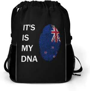 It's Is My DNA New Zealand Drawstring Backpack String Bag Sports Gym Sackpack with Side Pocket Shoes Compartment