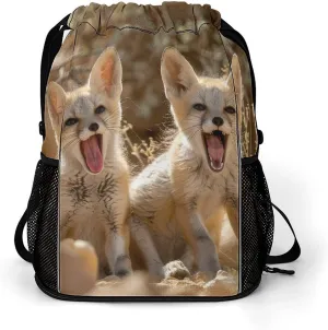 Jackal Cub in The Desert Drawstring Backpack String Bag Sports Gym Sackpack with Side Pocket Shoes Compartment