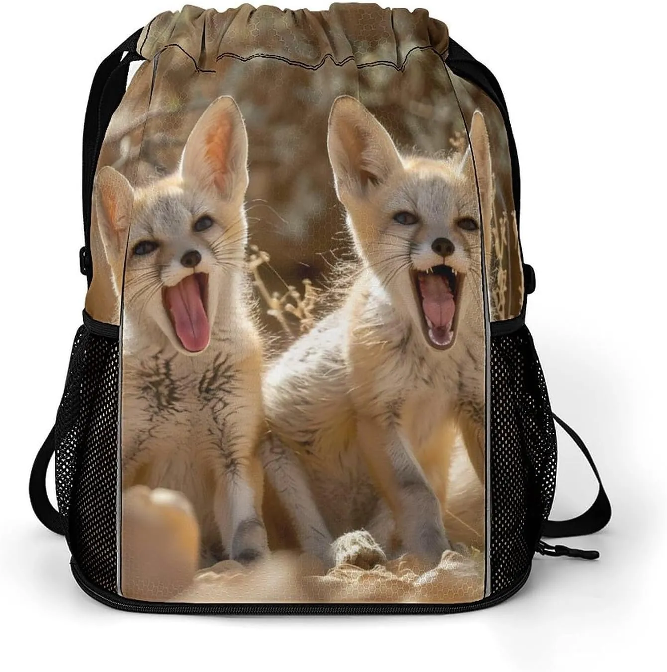Jackal Cub in The Desert Drawstring Backpack String Bag Sports Gym Sackpack with Side Pocket Shoes Compartment