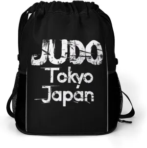 Japan Judo Tokyo Drawstring Backpack String Bag Sports Gym Sackpack with Side Pocket Shoes Compartment