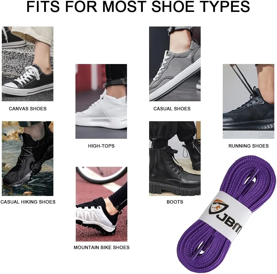 JBM 2 Pair Flat Shoe laces 5/16" Wide 47"-63" Length Shoelace for Sneakers and Athletic Shoe