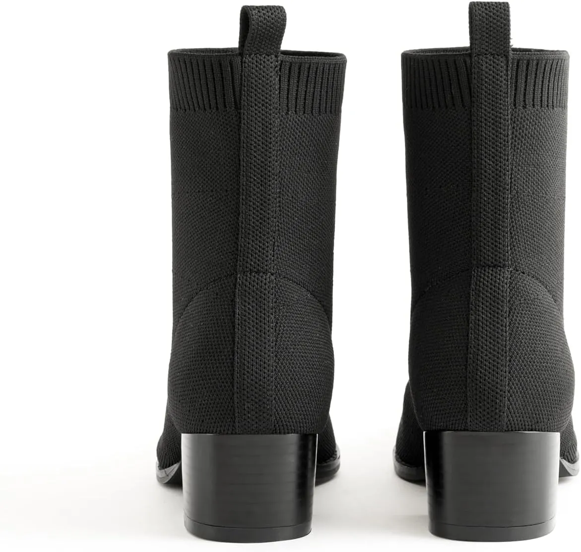 Knit Ankle Boots Lace-up Pointed Toe 1.5 Inch Chunky Block Heel Women Booties Fall Winter Shoes