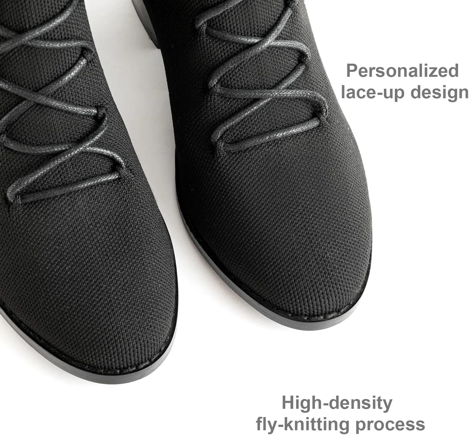 Knit Ankle Boots Lace-up Pointed Toe 1.5 Inch Chunky Block Heel Women Booties Fall Winter Shoes