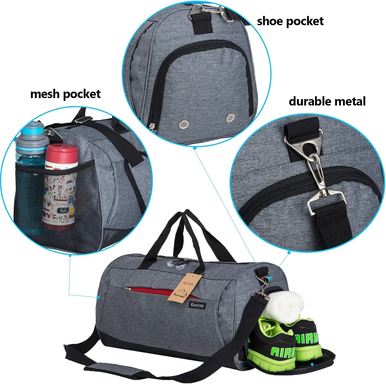 Kuston Sports Gym Bag with Shoes Compartment Travel Duffel Bag for Men and Women XL