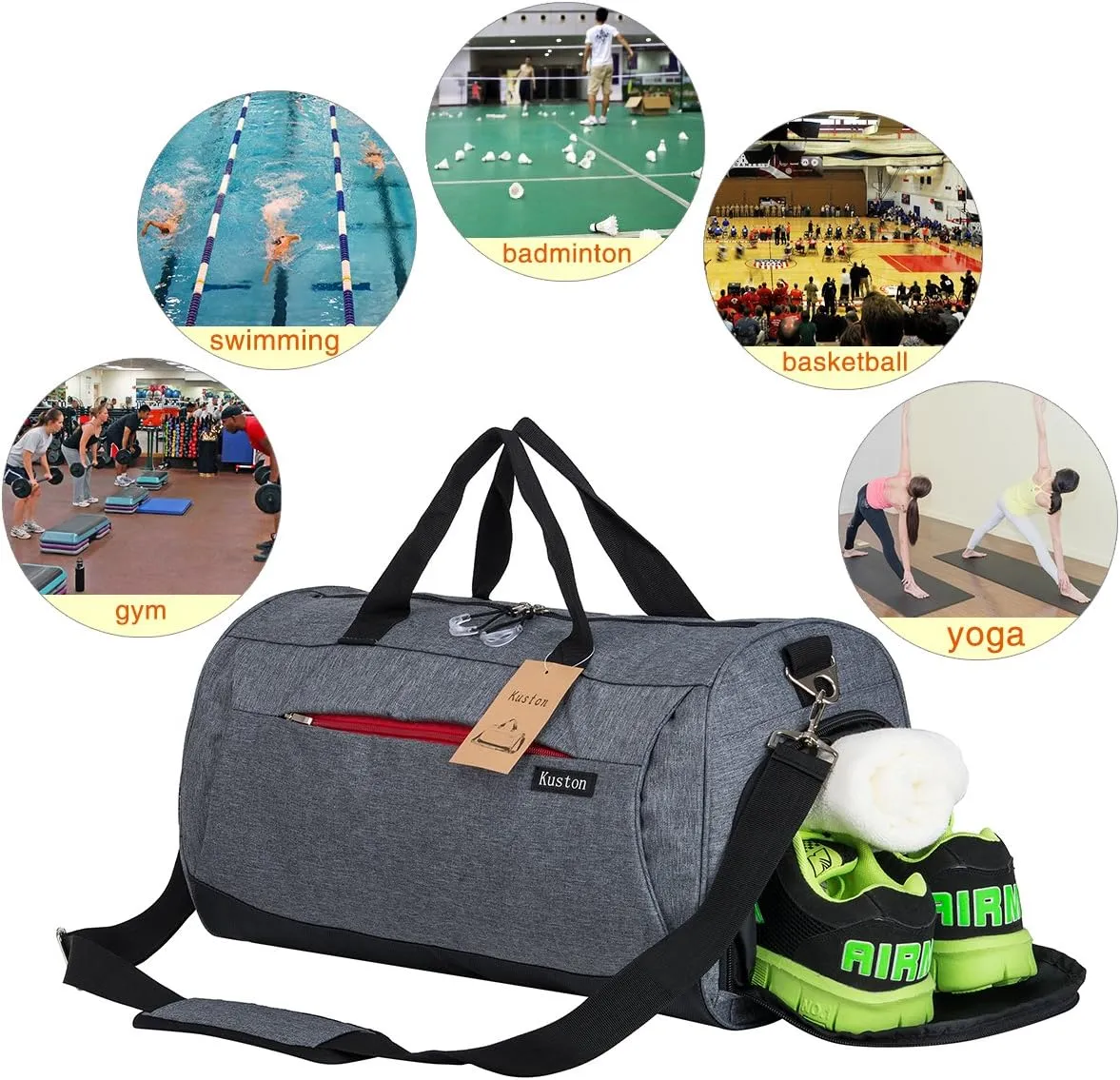 Kuston Sports Gym Bag with Shoes Compartment Travel Duffel Bag for Men and Women XL