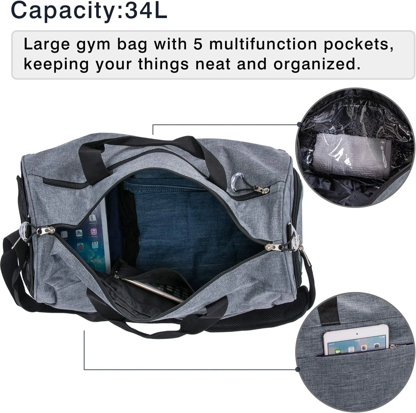 Kuston Sports Gym Bag with Shoes Compartment Travel Duffel Bag for Men and Women XL