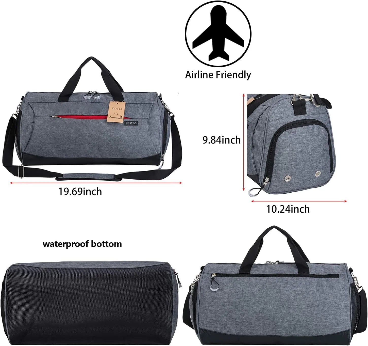 Kuston Sports Gym Bag with Shoes Compartment Travel Duffel Bag for Men and Women XL
