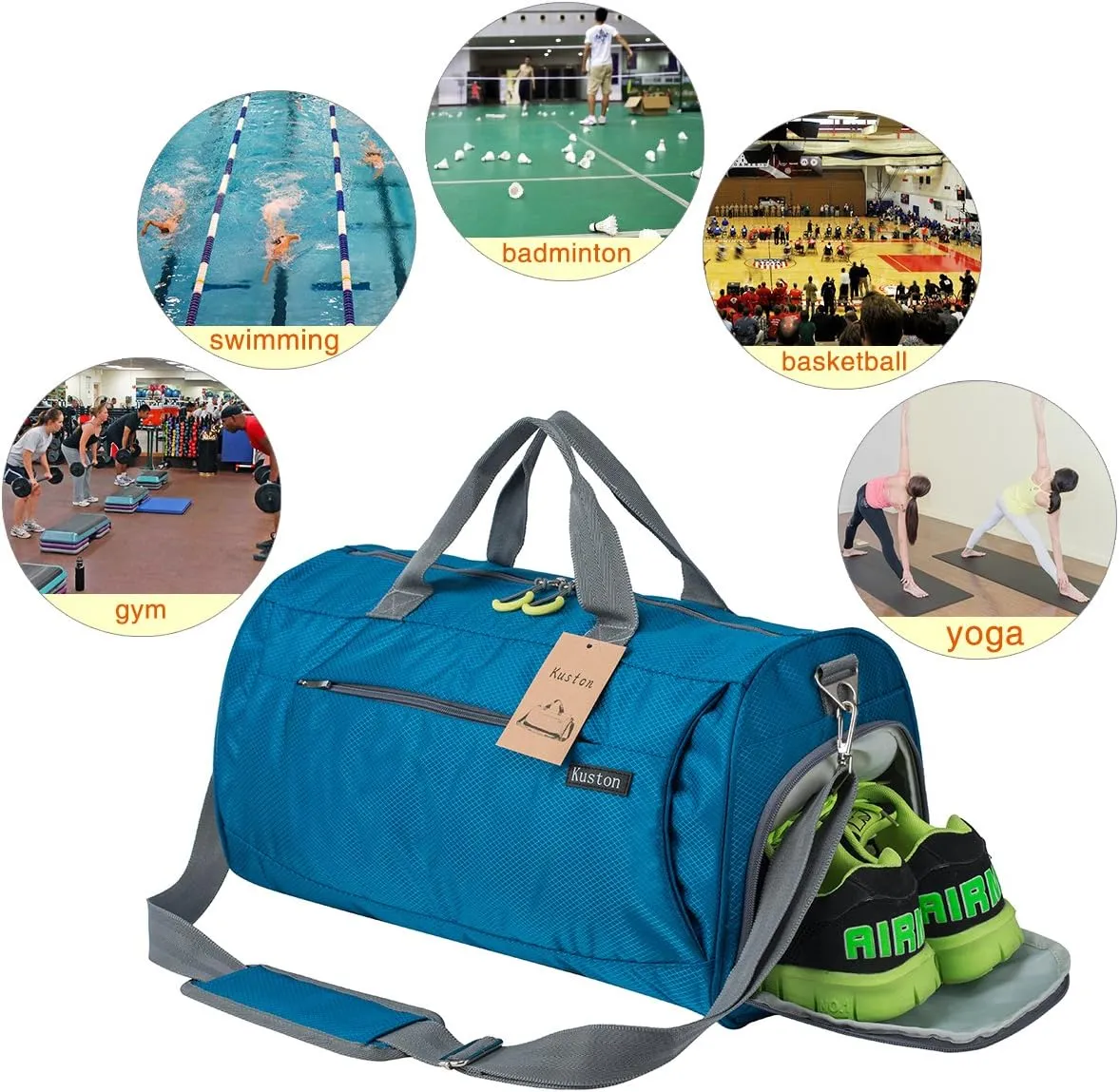 Kuston Sports Gym Bag with Shoes Compartment Travel Duffel Bag for Men and Women