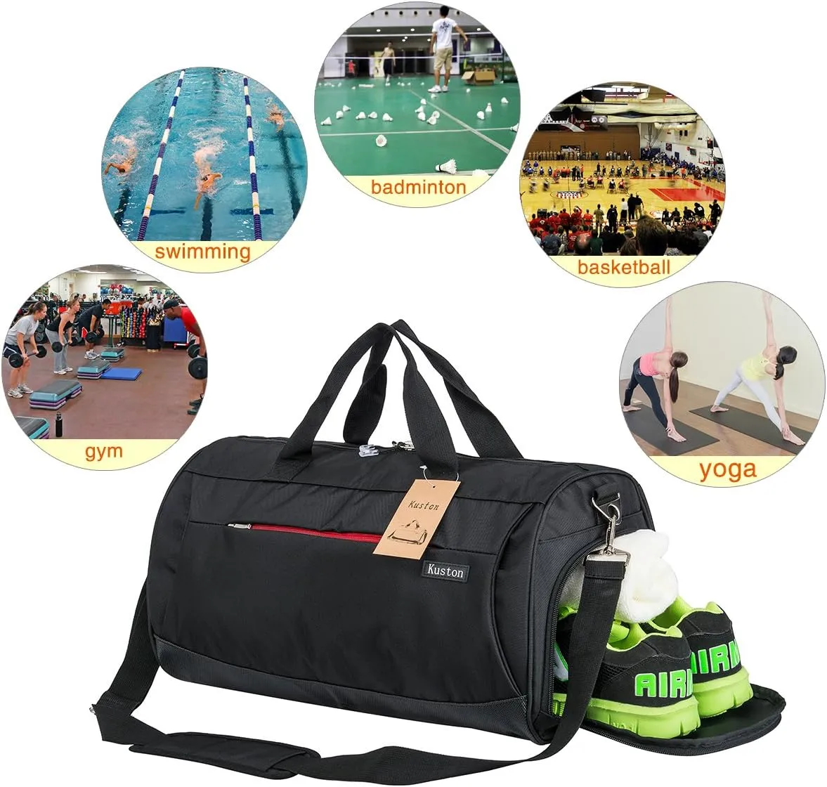 Kuston Sports Gym Bag with Shoes Compartment Travel Duffel Bag for Men and Women