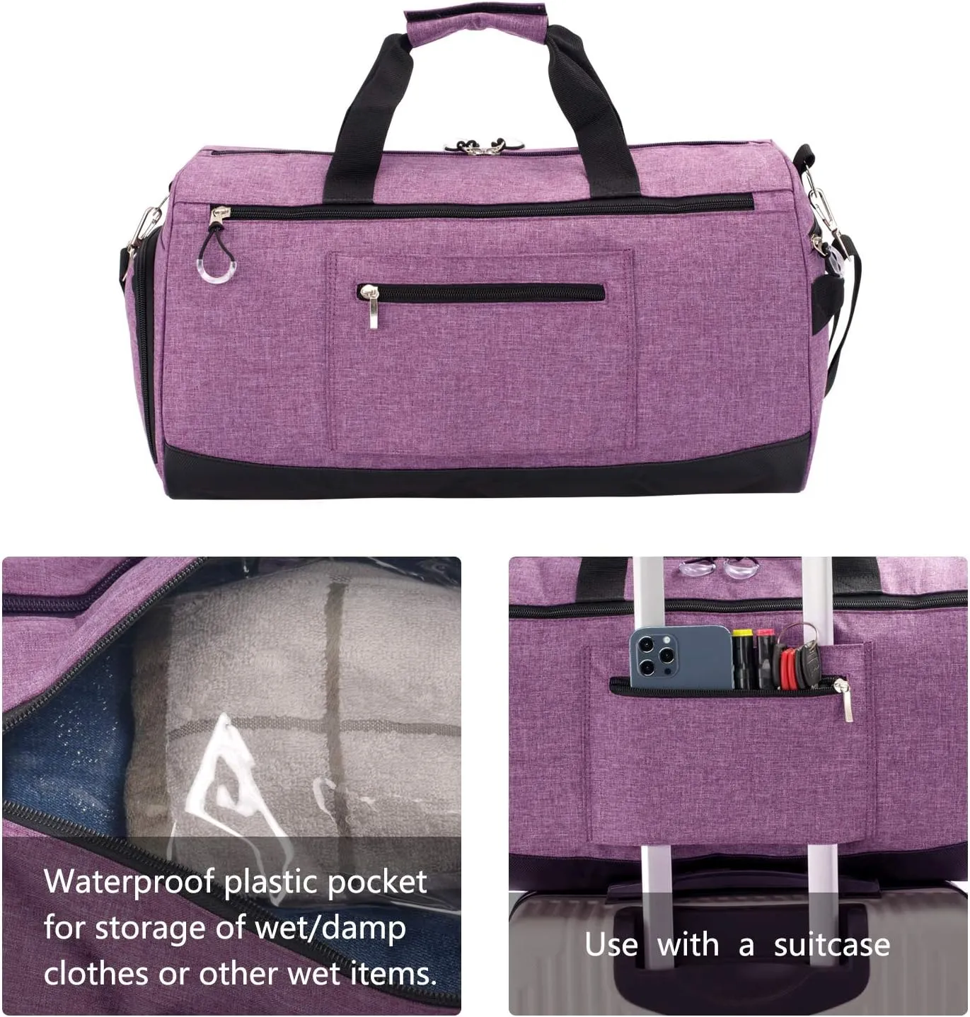 Kuston Travel Duffel Bag,45L Duffle Bag with Shoes Compartment Weekender Bag for Men Women