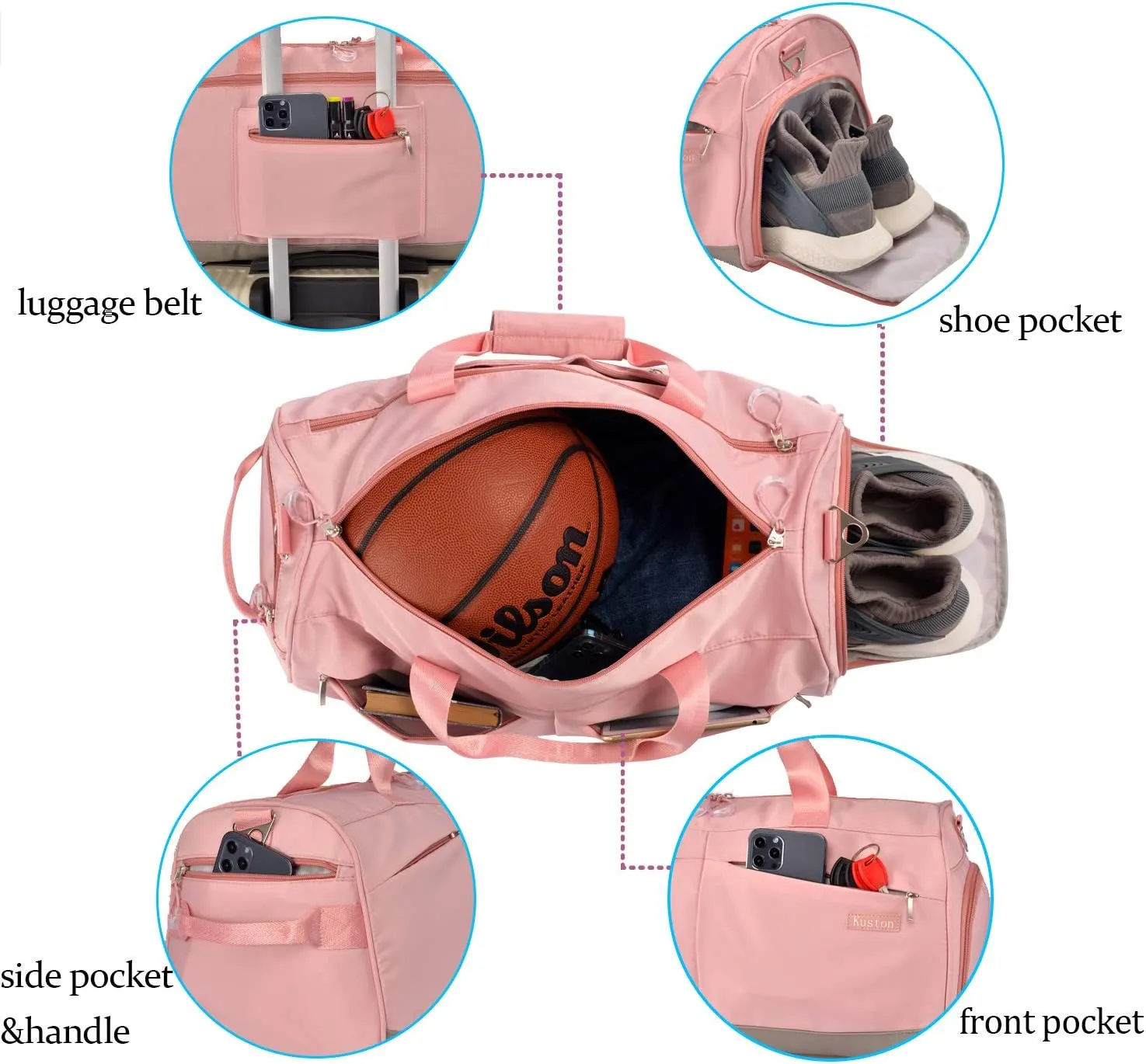 Kuston Travel Duffel Bag,45L Duffle Bag with Shoes Compartment Weekender Bag for Men Women