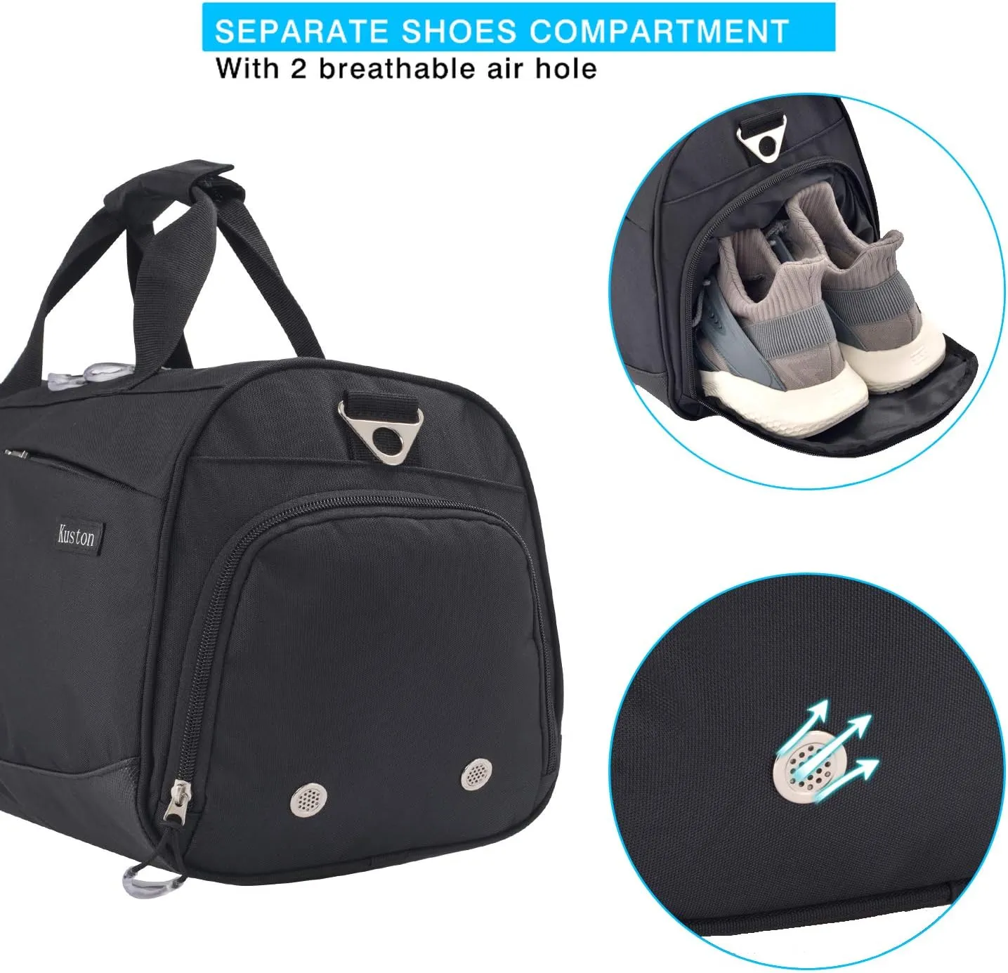 Kuston Travel Duffel Bag,45L Duffle Bag with Shoes Compartment Weekender Bag for Men Women