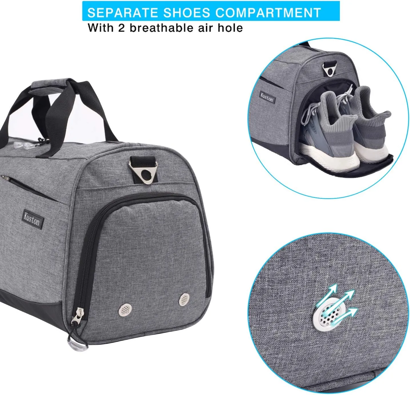 Kuston Travel Duffel Bag,45L Duffle Bag with Shoes Compartment Weekender Bag for Men Women