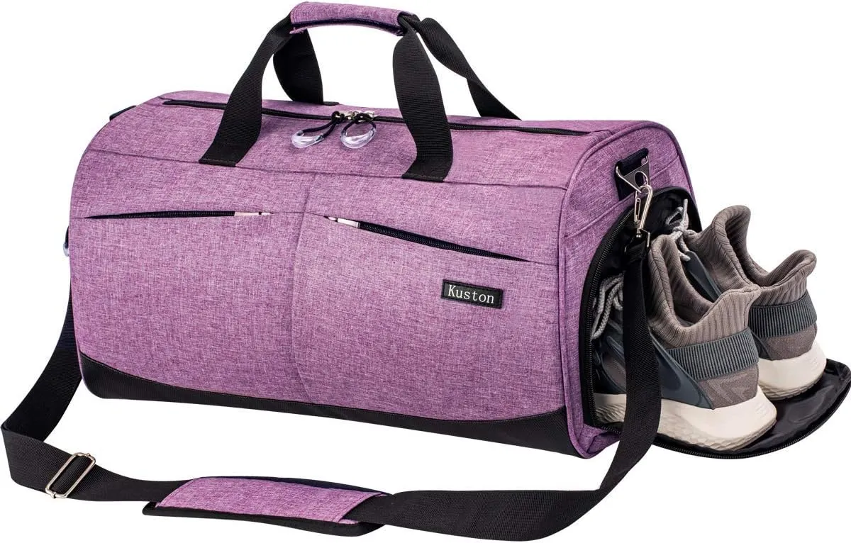 Kuston Travel Duffel Bag,45L Duffle Bag with Shoes Compartment Weekender Bag for Men Women