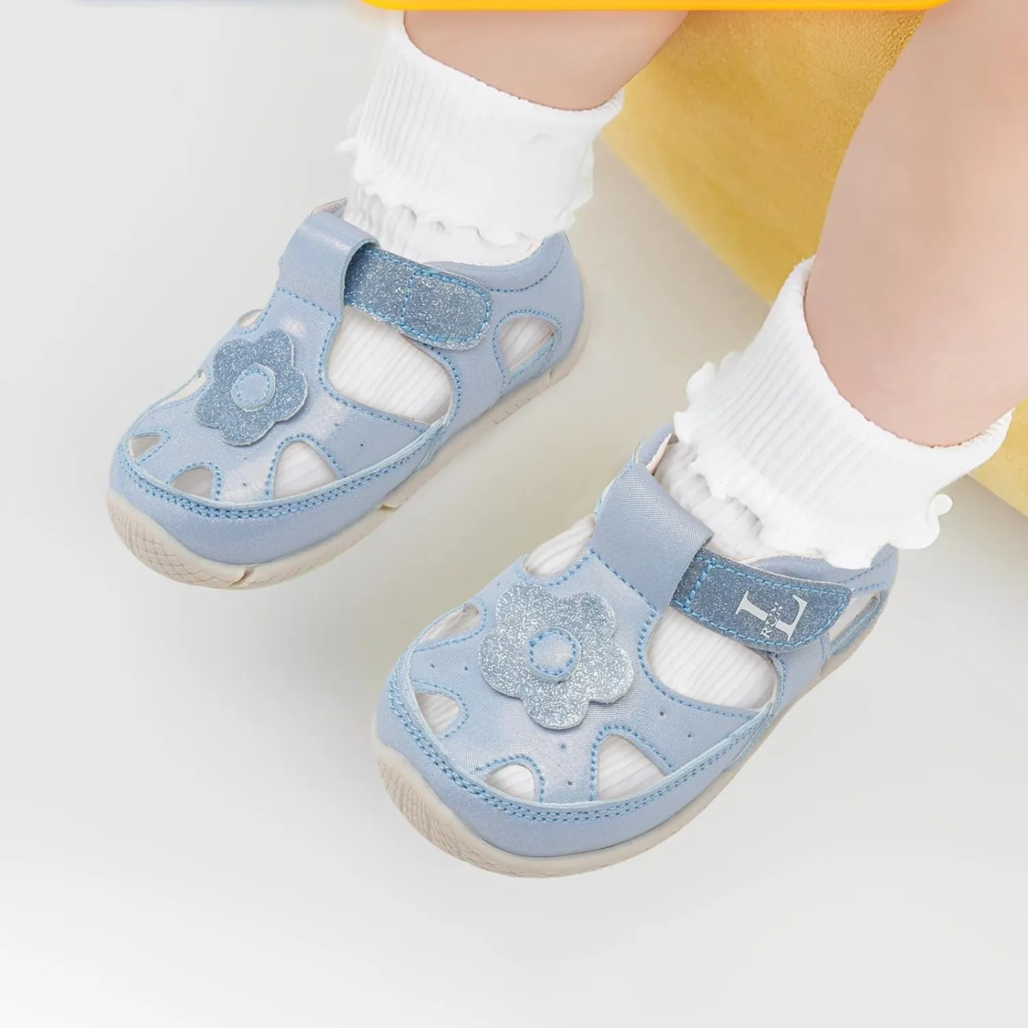 L-RUN Toddler Mary Jane Shoes Girls Casual Barefoot Sandals Breathable Princess Dress Flats Non-Slip Rubber Sole Infant First Walker Shoes for Outdoor Indoor