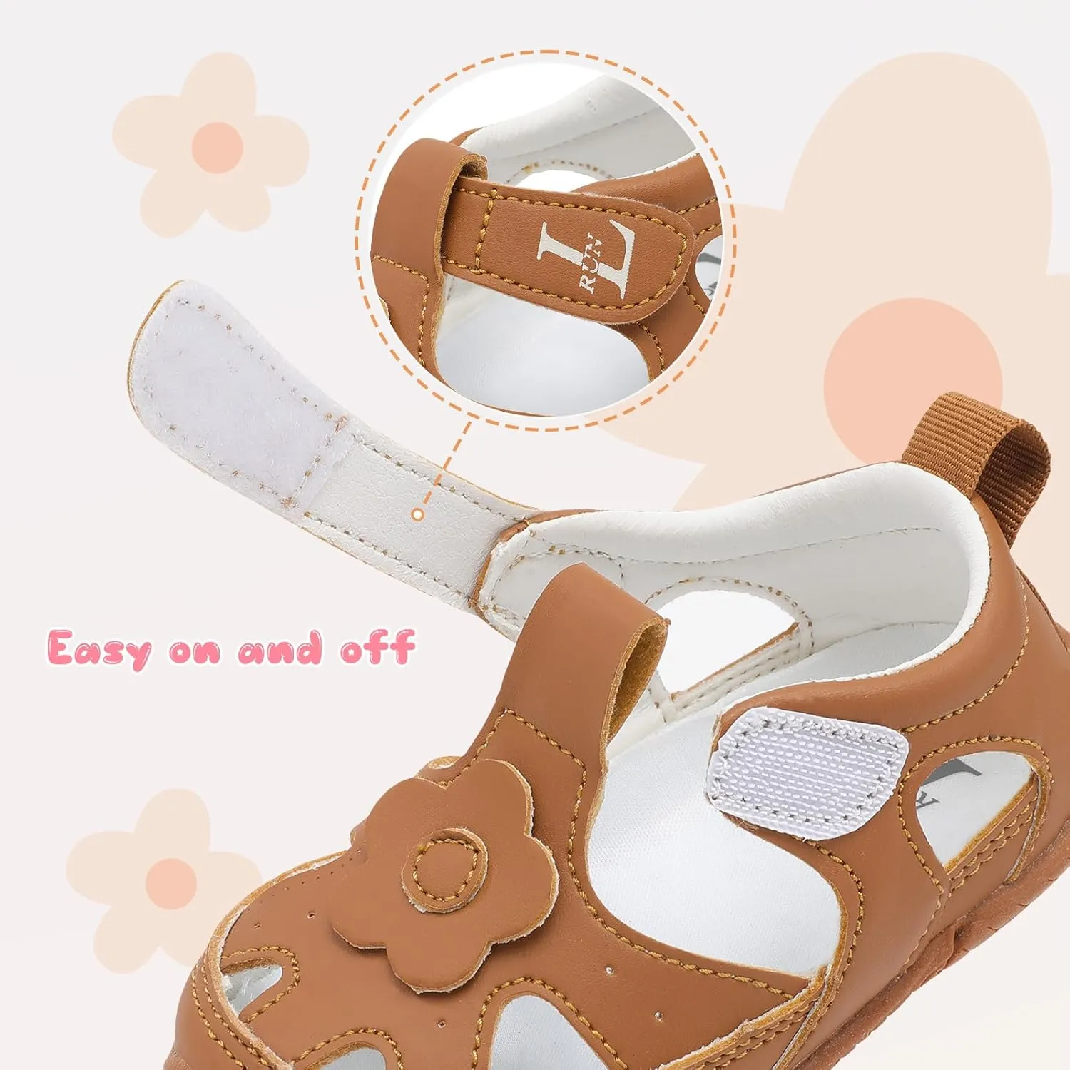 L-RUN Toddler Mary Jane Shoes Girls Casual Barefoot Sandals Breathable Princess Dress Flats Non-Slip Rubber Sole Infant First Walker Shoes for Outdoor Indoor