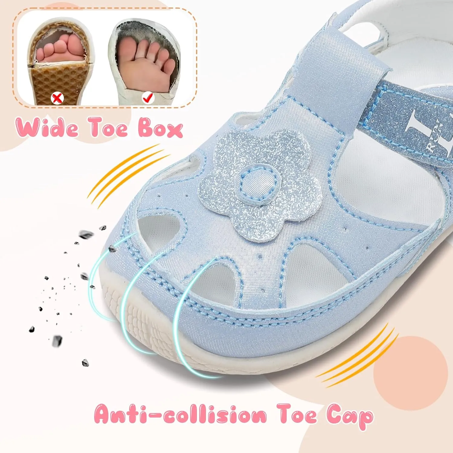 L-RUN Toddler Mary Jane Shoes Girls Casual Barefoot Sandals Breathable Princess Dress Flats Non-Slip Rubber Sole Infant First Walker Shoes for Outdoor Indoor