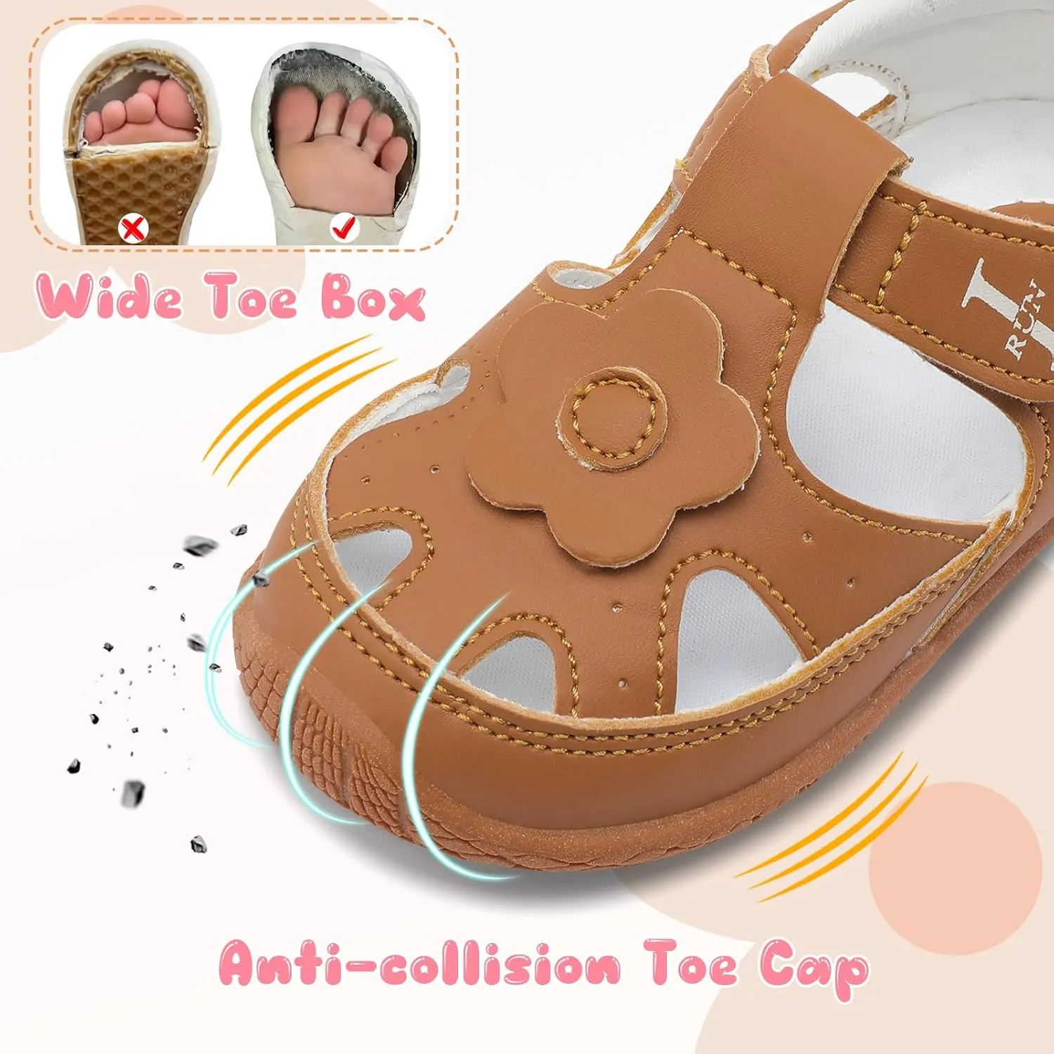 L-RUN Toddler Mary Jane Shoes Girls Casual Barefoot Sandals Breathable Princess Dress Flats Non-Slip Rubber Sole Infant First Walker Shoes for Outdoor Indoor