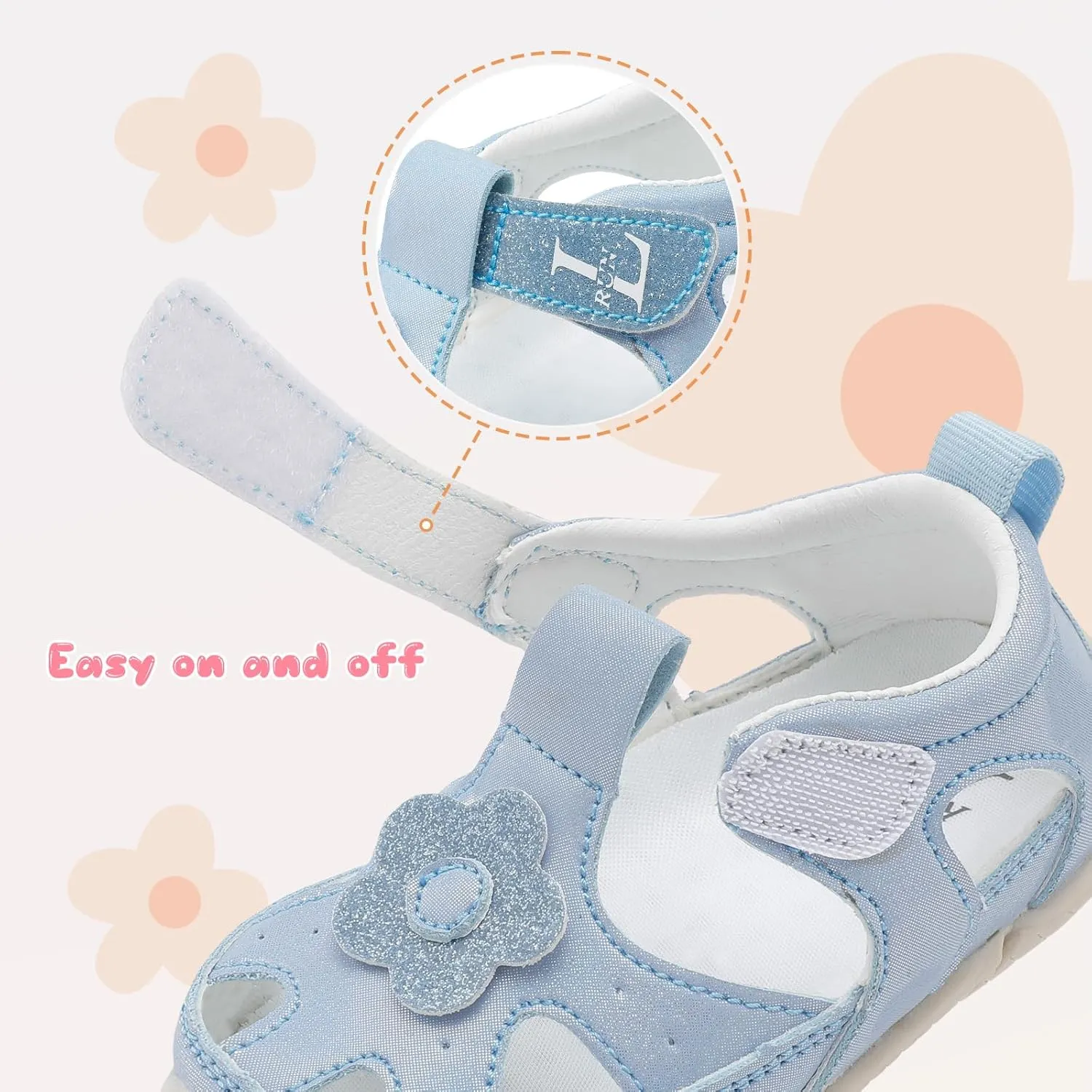L-RUN Toddler Mary Jane Shoes Girls Casual Barefoot Sandals Breathable Princess Dress Flats Non-Slip Rubber Sole Infant First Walker Shoes for Outdoor Indoor