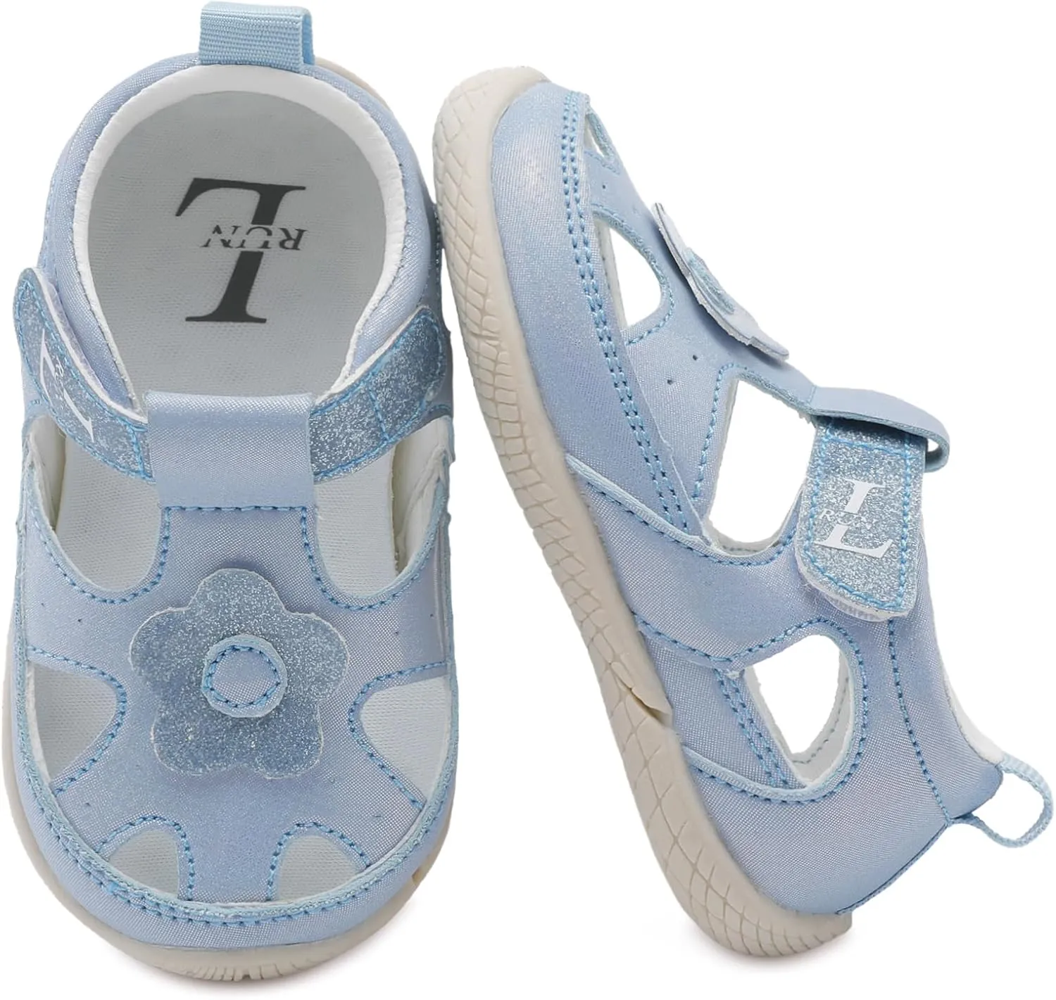 L-RUN Toddler Mary Jane Shoes Girls Casual Barefoot Sandals Breathable Princess Dress Flats Non-Slip Rubber Sole Infant First Walker Shoes for Outdoor Indoor