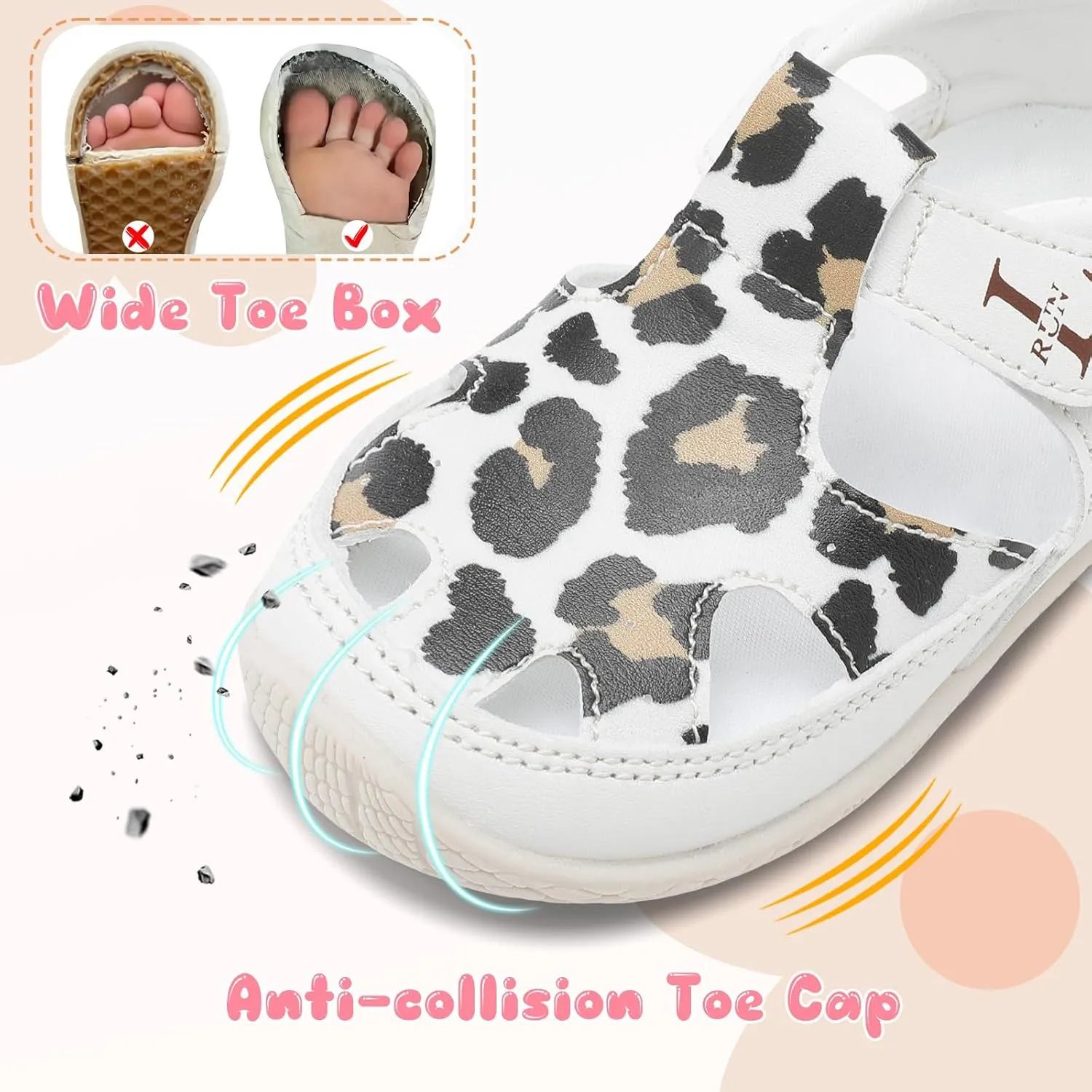 L-RUN Toddler Mary Jane Shoes Girls Casual Barefoot Sandals Breathable Princess Dress Flats Non-Slip Rubber Sole Infant First Walker Shoes for Outdoor Indoor